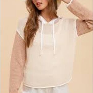 Anthropologie Hem and Thread Cream and Tan Hoodie Sweatshirt